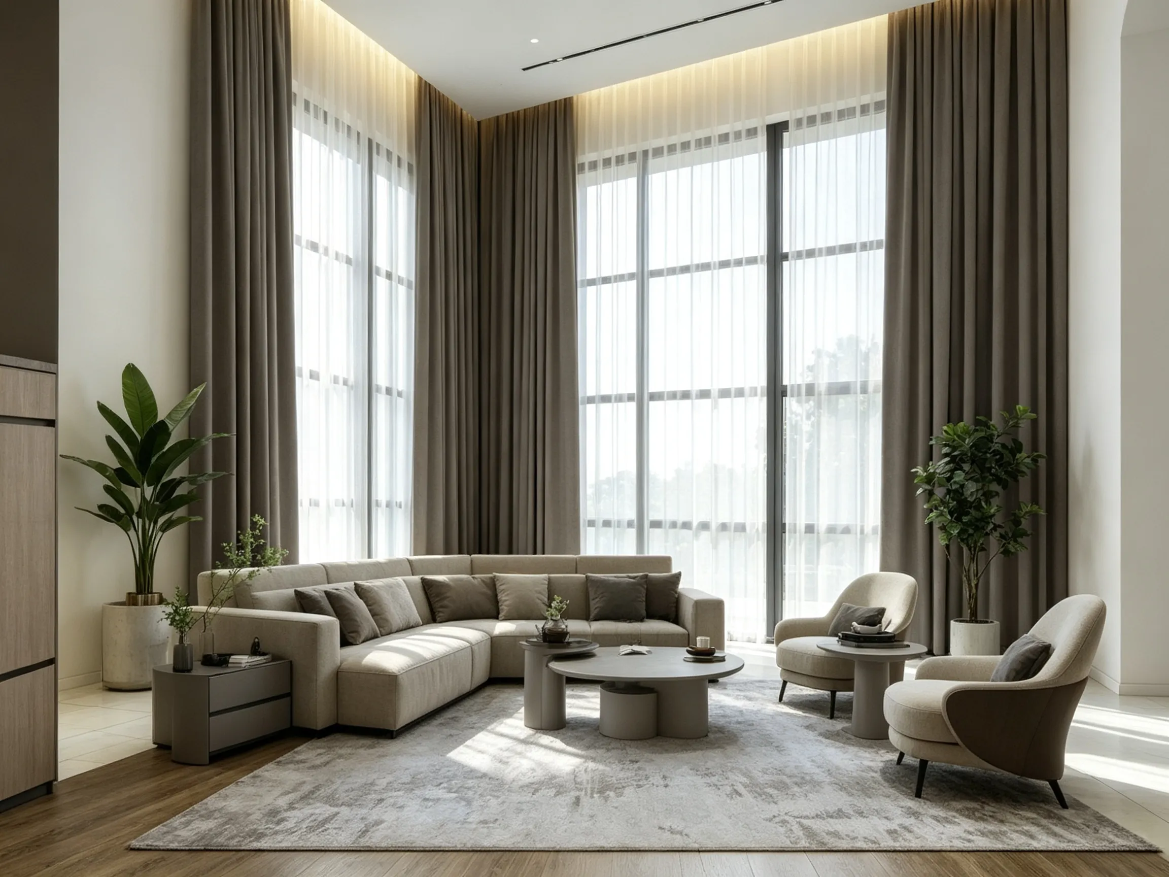 Warm Modern Neutral Tone Villa Whole-House Furnishing Scheme