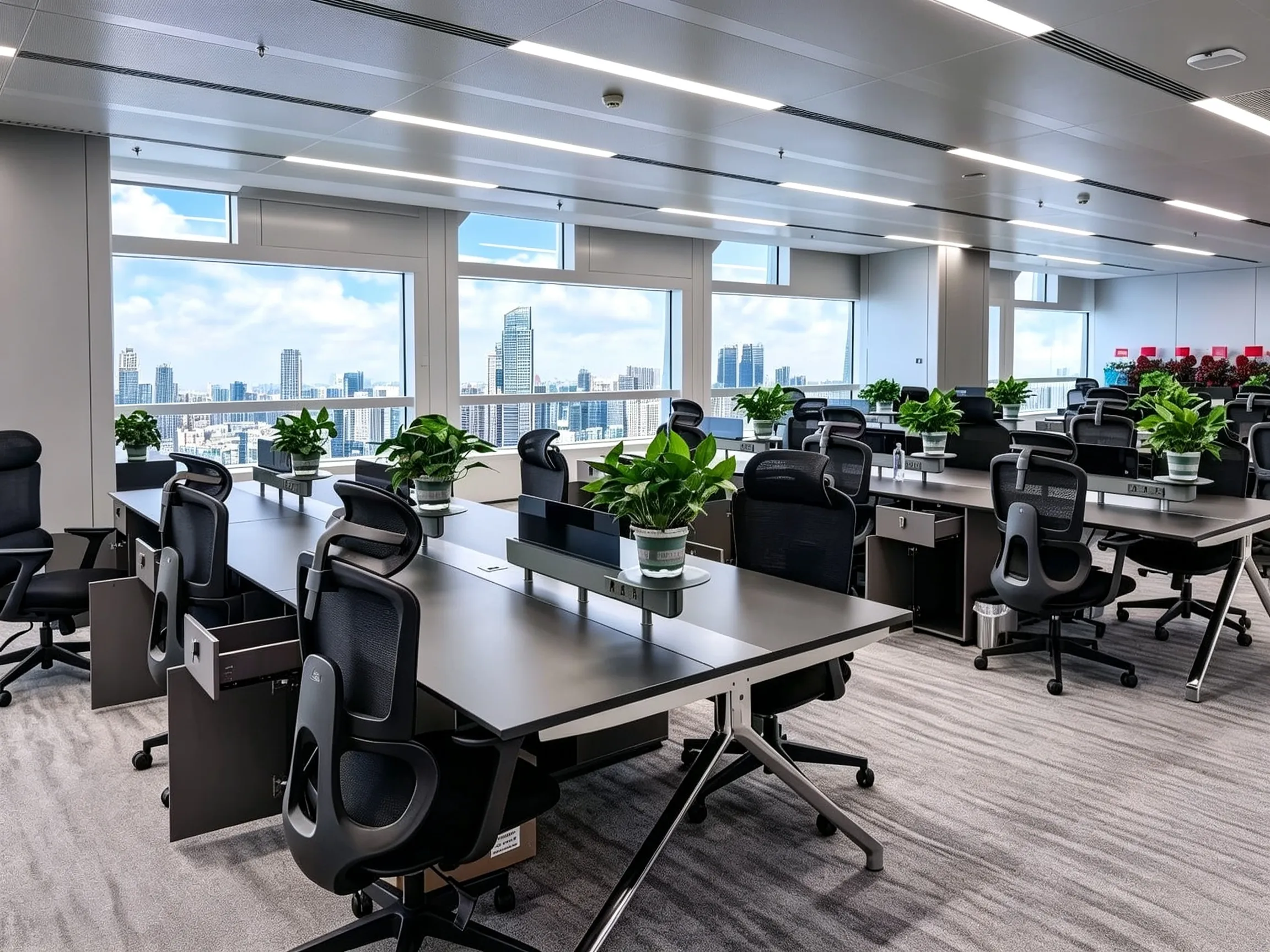 Dark Minimalist High-Rise Office Workstation & Meeting Room Turnkey Furnishing Project
