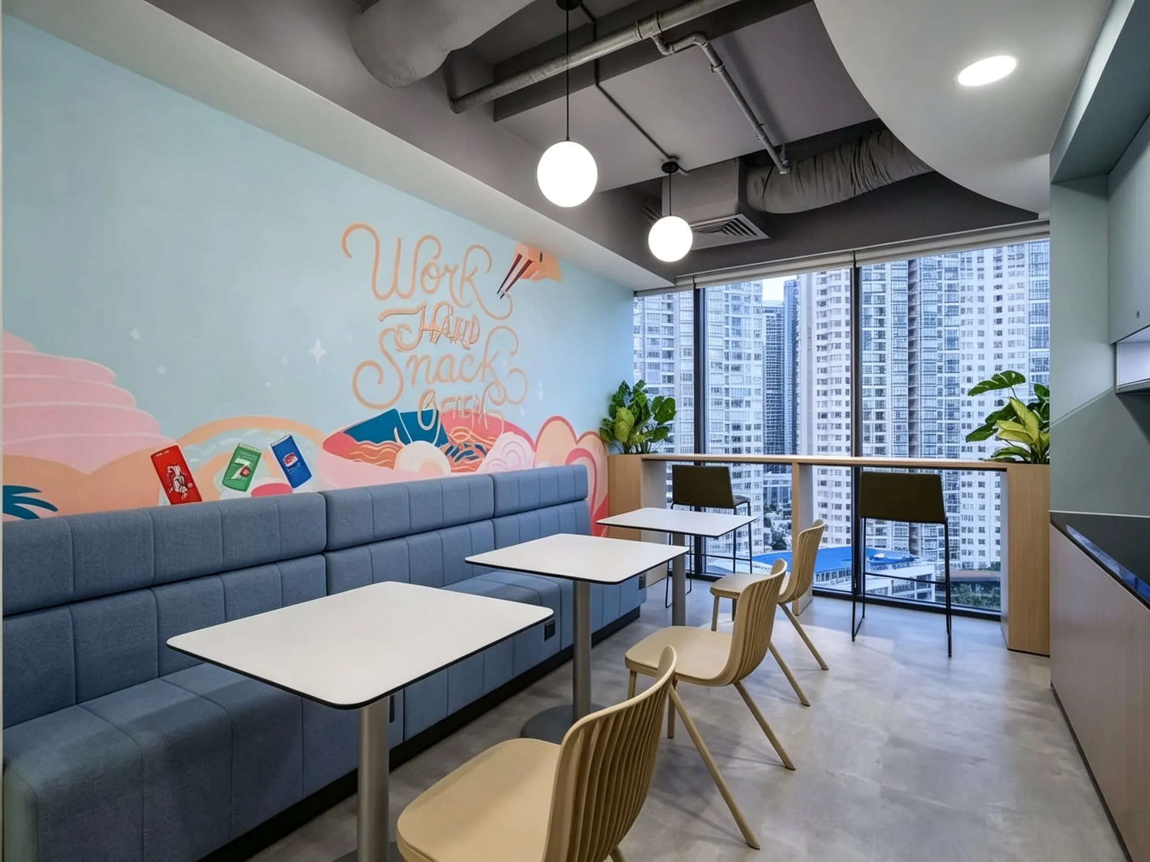 Fresh Light Tone Co-Working Office Partition Workstation & Small Meeting Table Furnishing Project