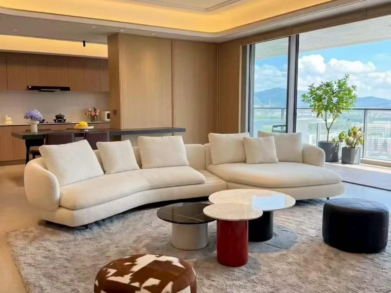 Custom Curved Bouclé Modular Sofa Set | Villa Penthouse Loose Furniture