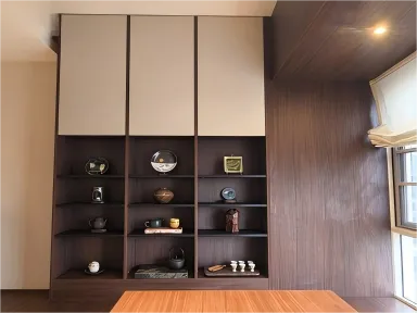 Dark Wood Minimalist Home | Custom Sideboard & Tea Room Interior