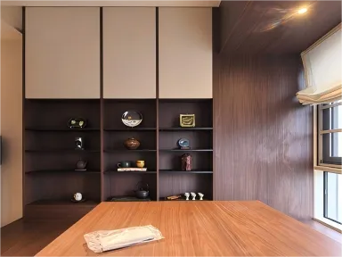 Dark Wood Minimalist Home | Custom Sideboard & Tea Room Interior