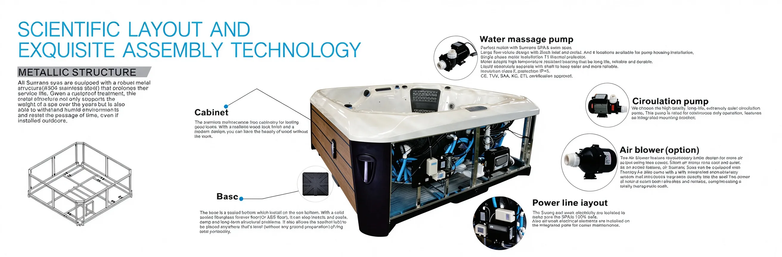 Square Luxury Hot  Spa, Waterfall Feature & LED Lighting
