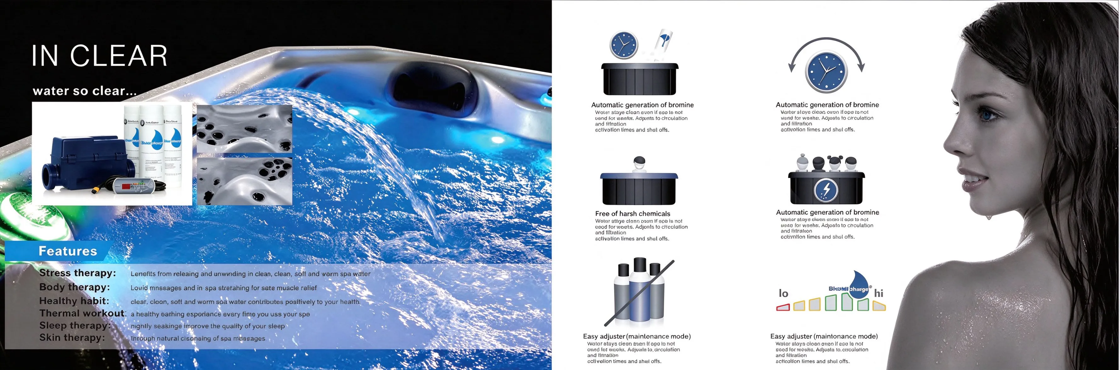 Square Luxury Hot  Spa, Waterfall Feature & LED Lighting