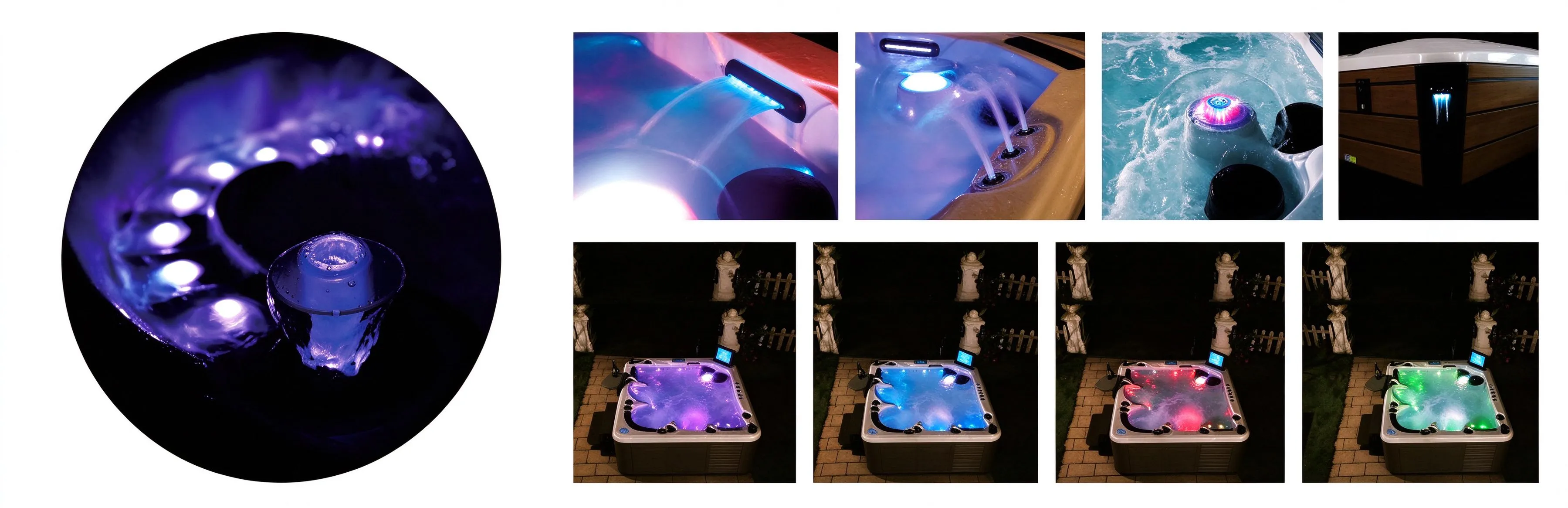 Square Luxury Hot  Spa, Waterfall Feature & LED Lighting