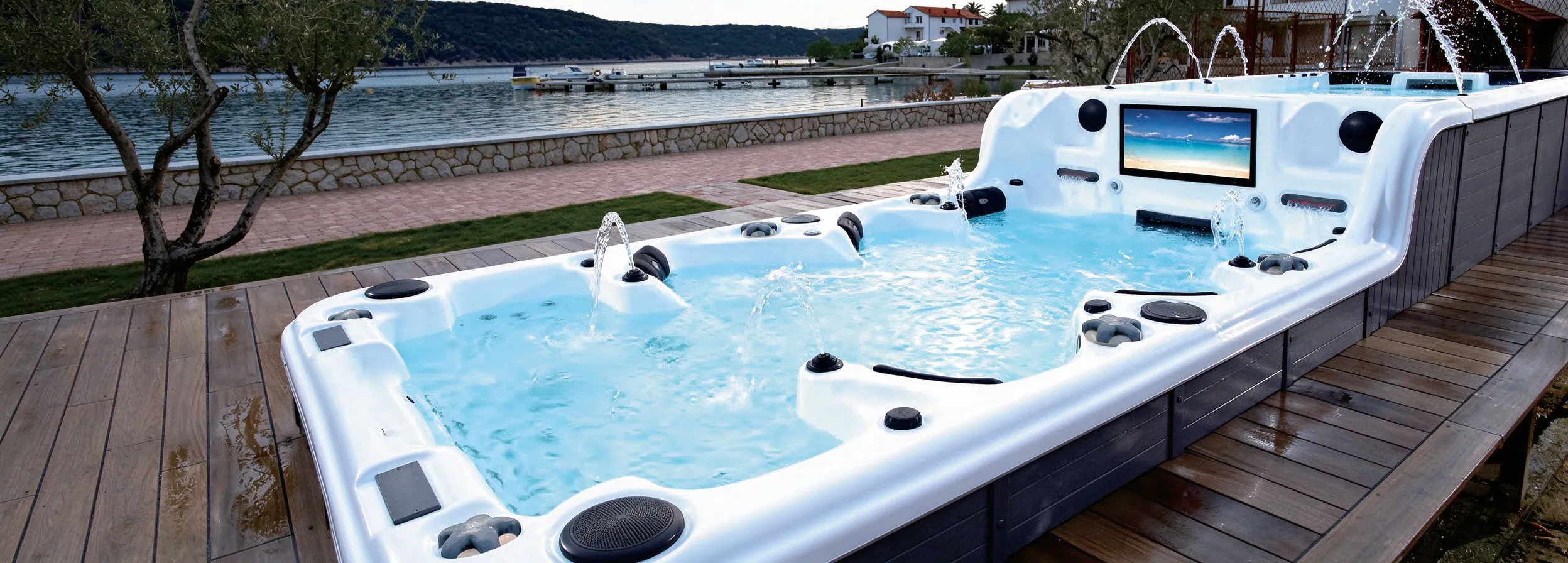 Luxury Outdoor Swim Spa with Massage Jets, LED & Water Features