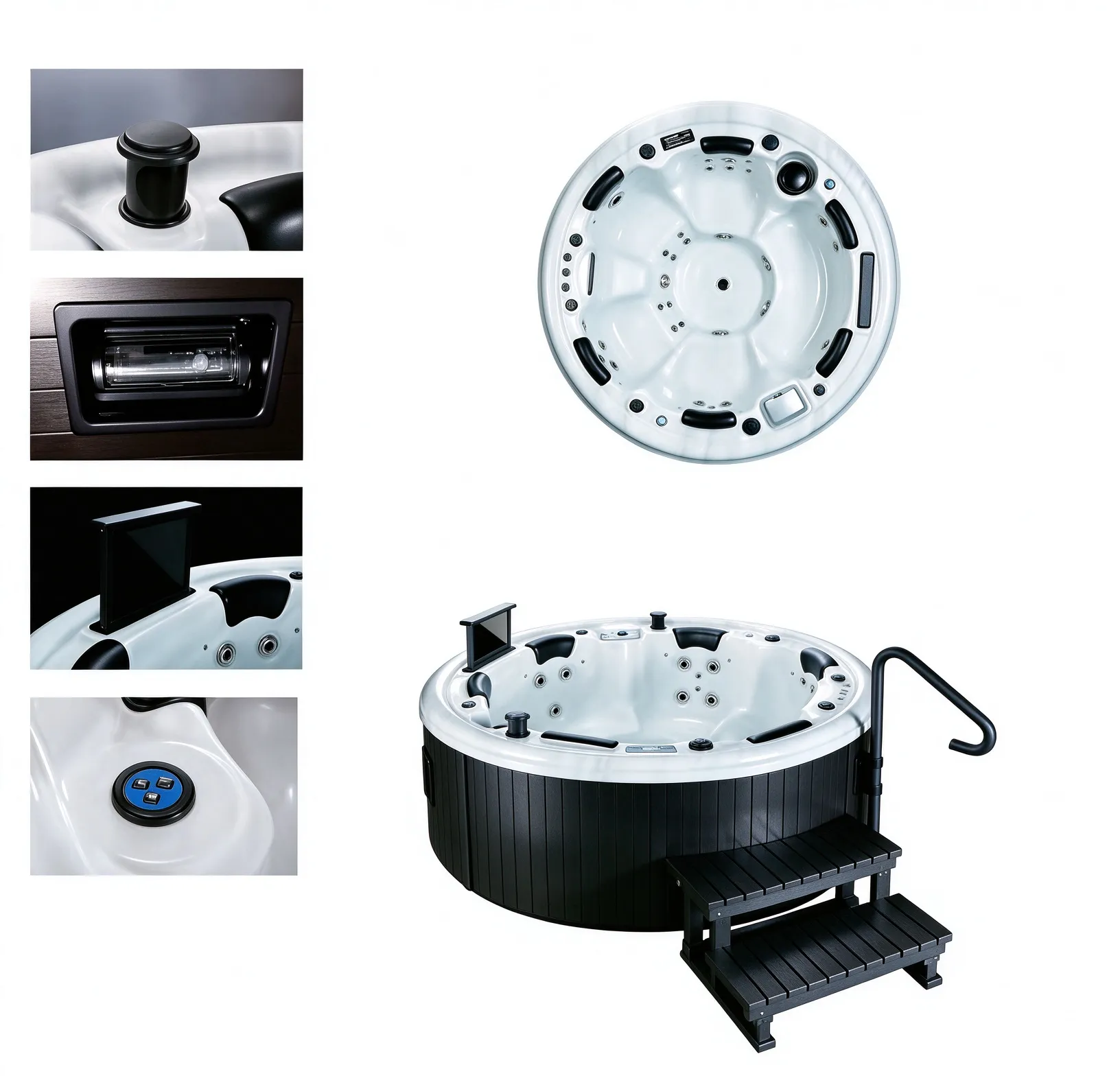 Round Outdoor Hot Tub Spa with Hydrotherapy Jets & Underwater LED Lights