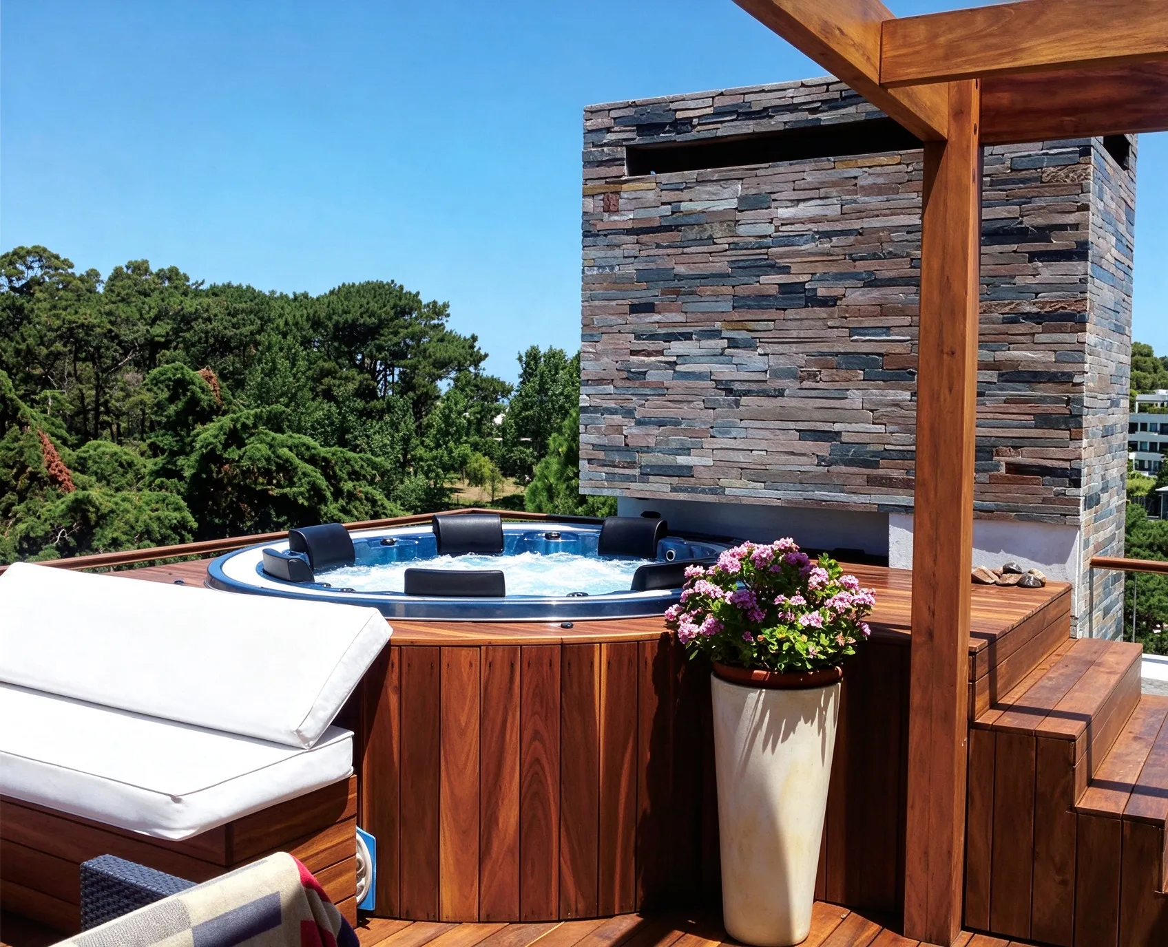 Round Outdoor Hot Tub Spa with Hydrotherapy Jets & Underwater LED Lights