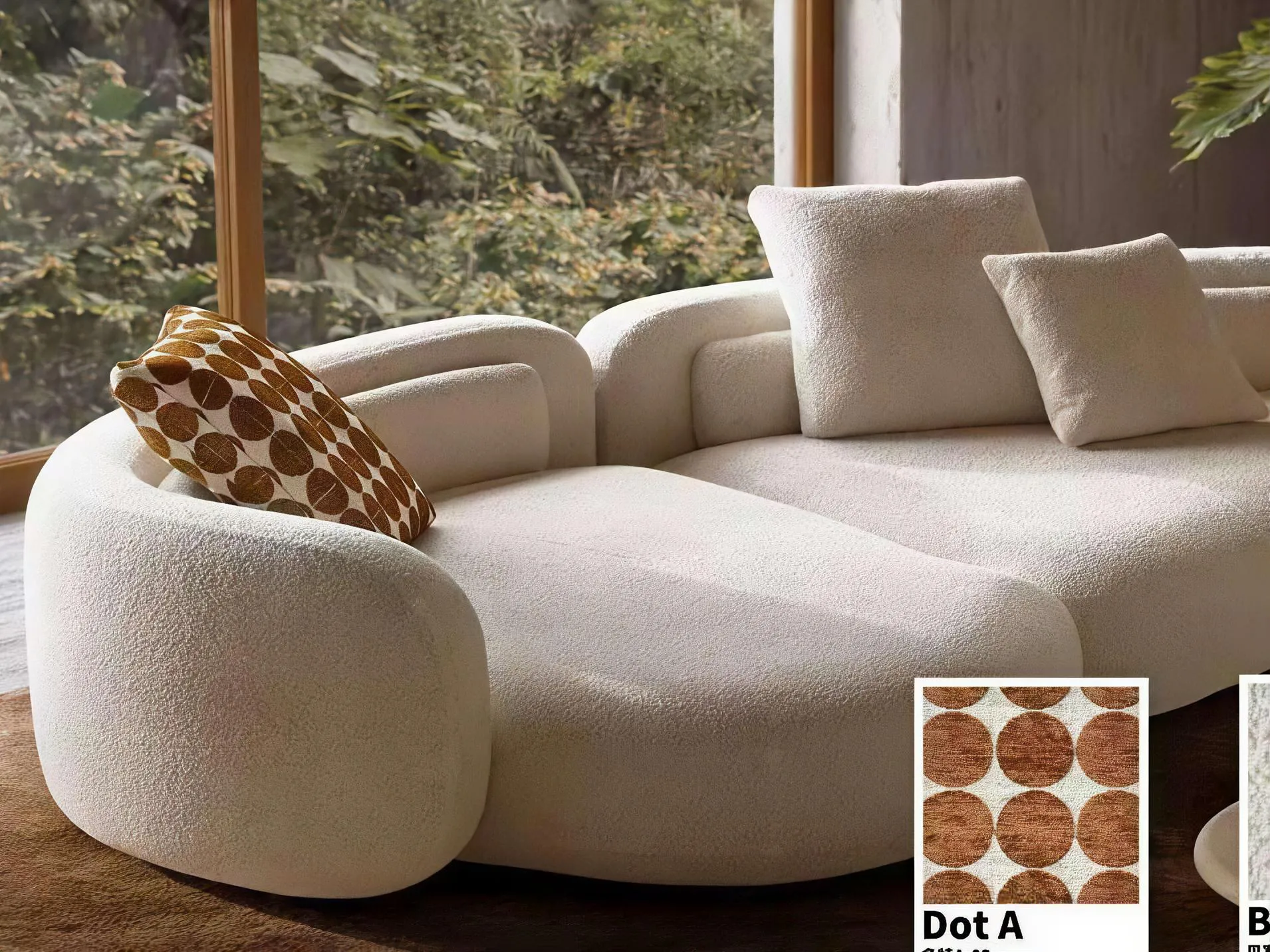Modern Curved Cream Boucle Sofa – Italian Minimalist Living Room Sofa