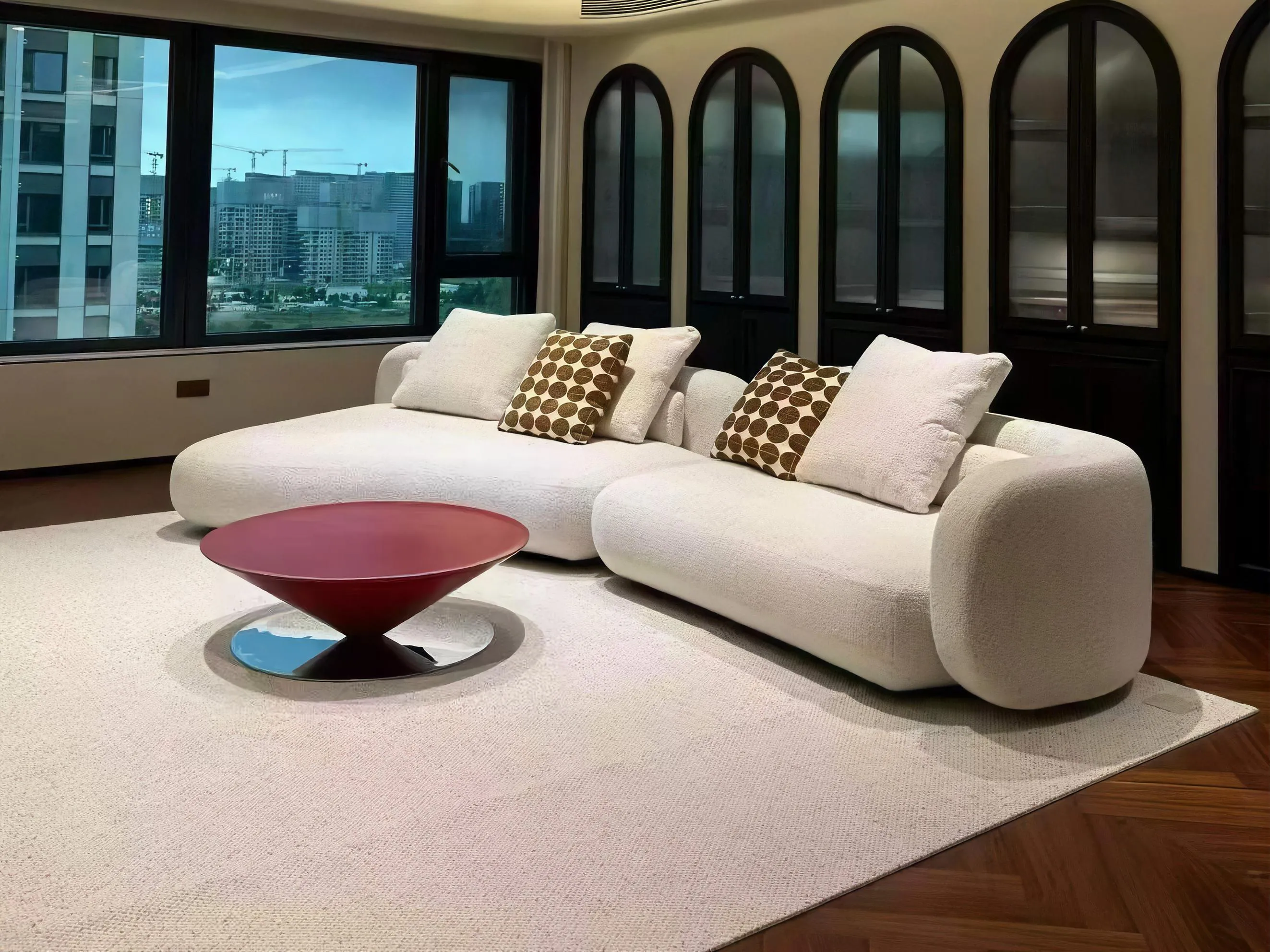 Modern Curved Cream Boucle Sofa – Italian Minimalist Living Room Sofa