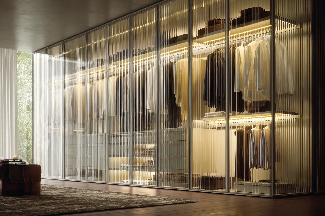 Ribbed Glass Aluminum Frame Wardrobes