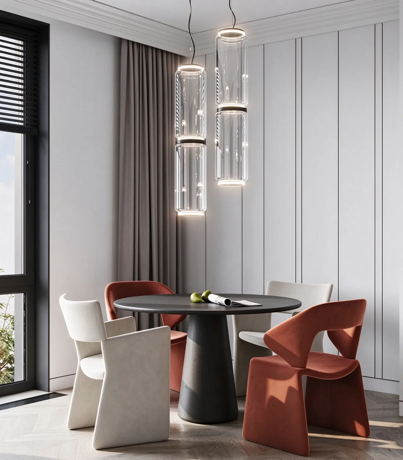 Modern Transparent Glass Tube Pendant Light, Minimalist LED Chandelier for Dining Room & Living Room