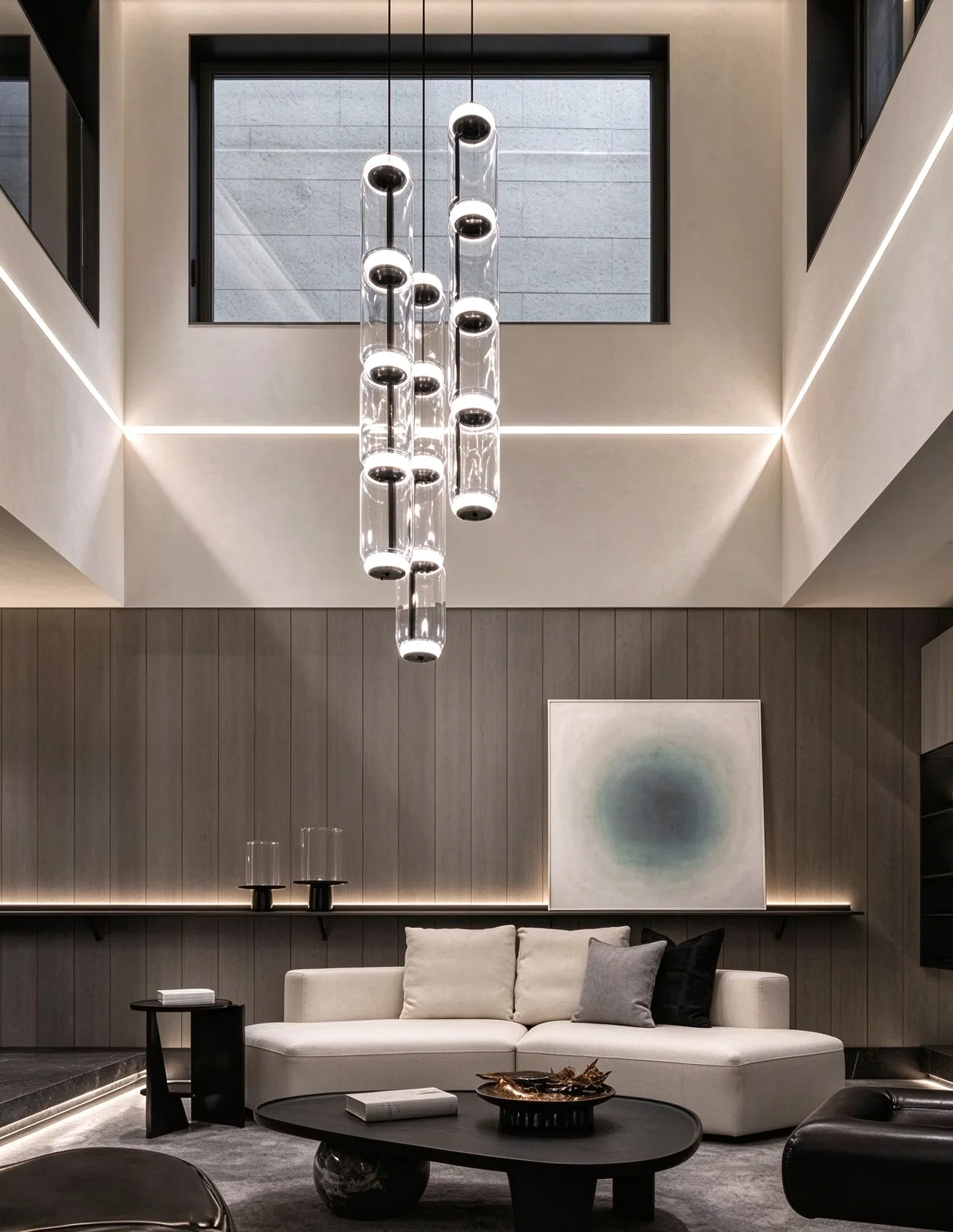 Modern Transparent Glass Tube Pendant Light, Minimalist LED Chandelier for Dining Room & Living Room