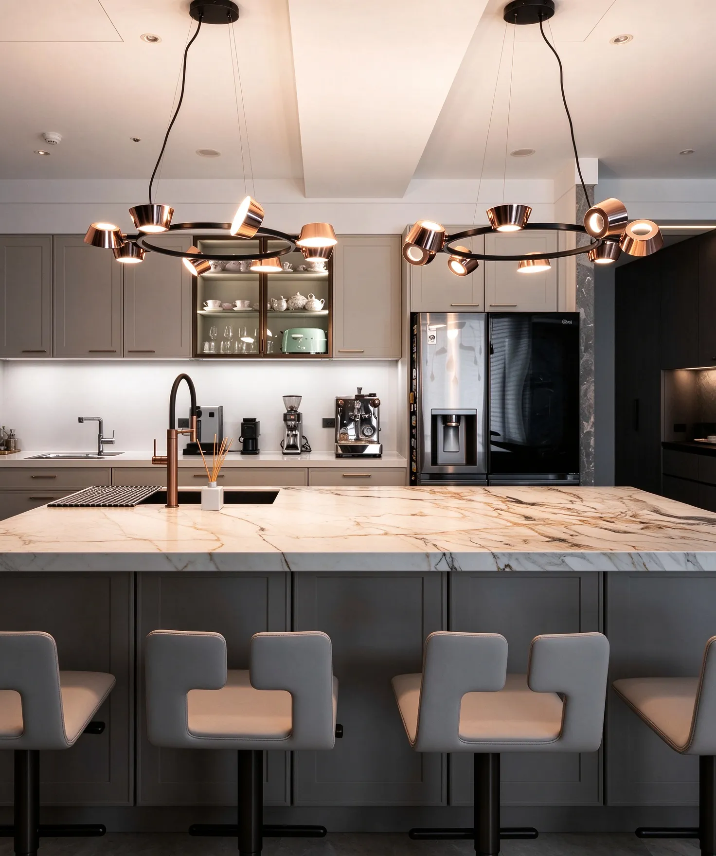 Modern Ring Pendant Light, Black Frame Rose Gold LED Chandelier for Dining Room & Kitchen