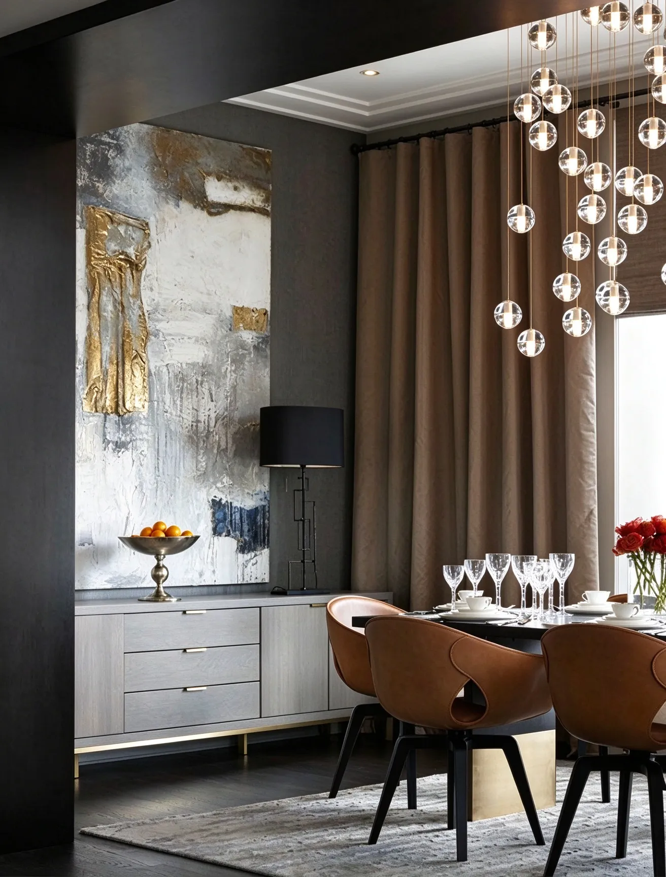 Modern Crystal Ball Pendant Light, Gold Sphere Chandelier for Living Room & Dining Room