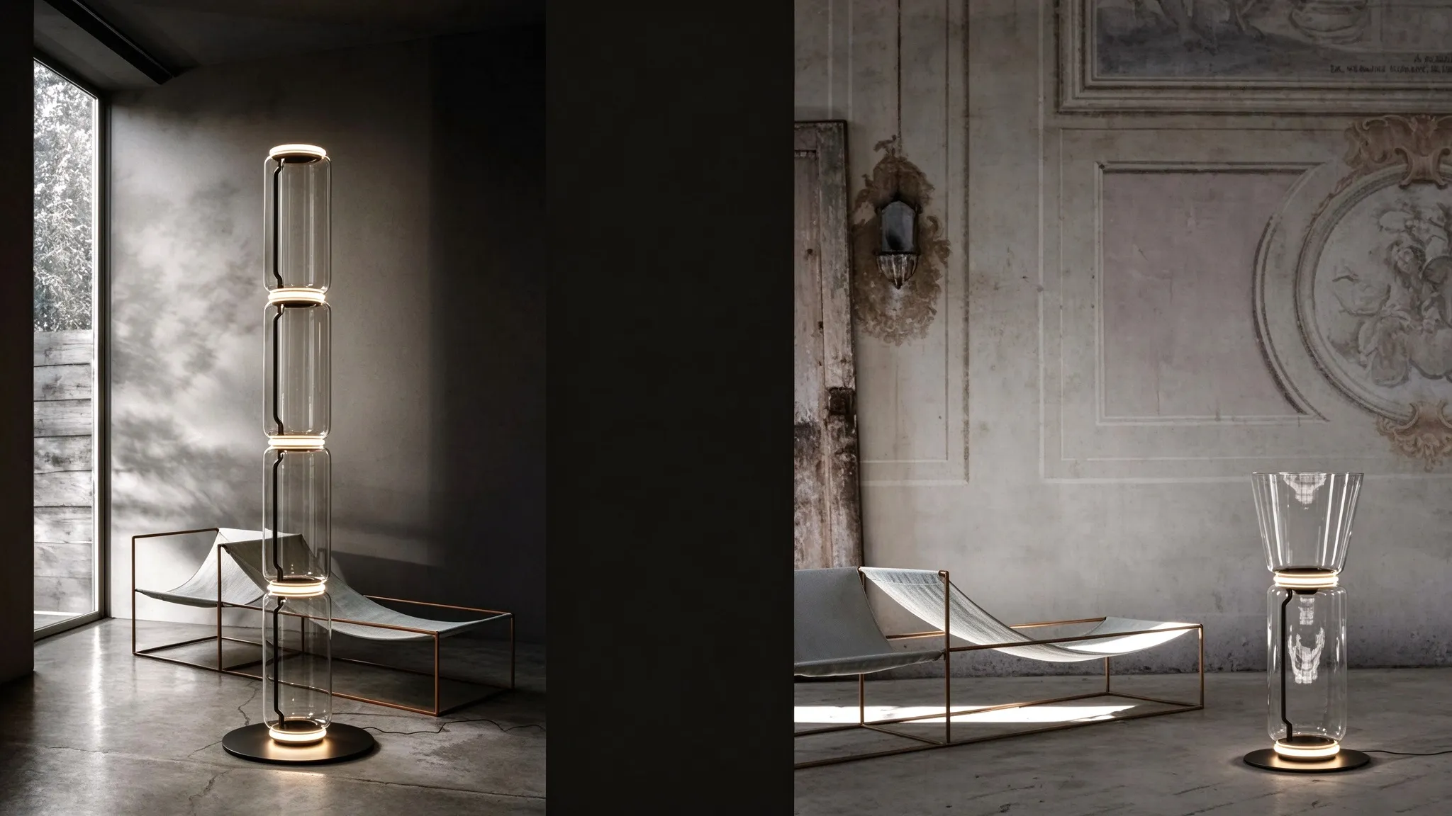 Modern Glass Column Floor Lamp, LED Ring Standing Lamp for Living Room & Lobby