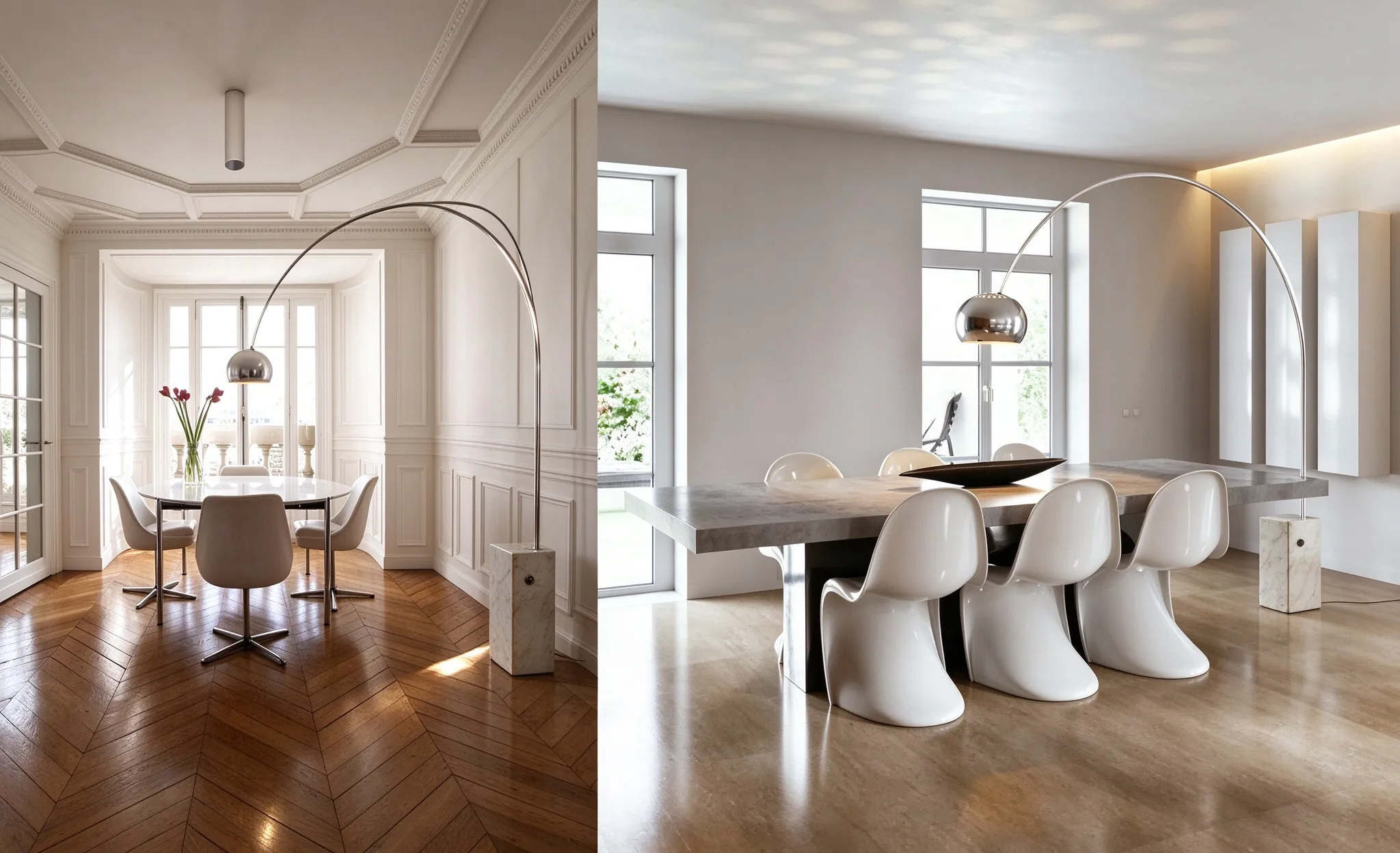 Modern Semicircle Arc Floor Lamp, Silver Dome Standing Lamp for Living Room & Dining Room