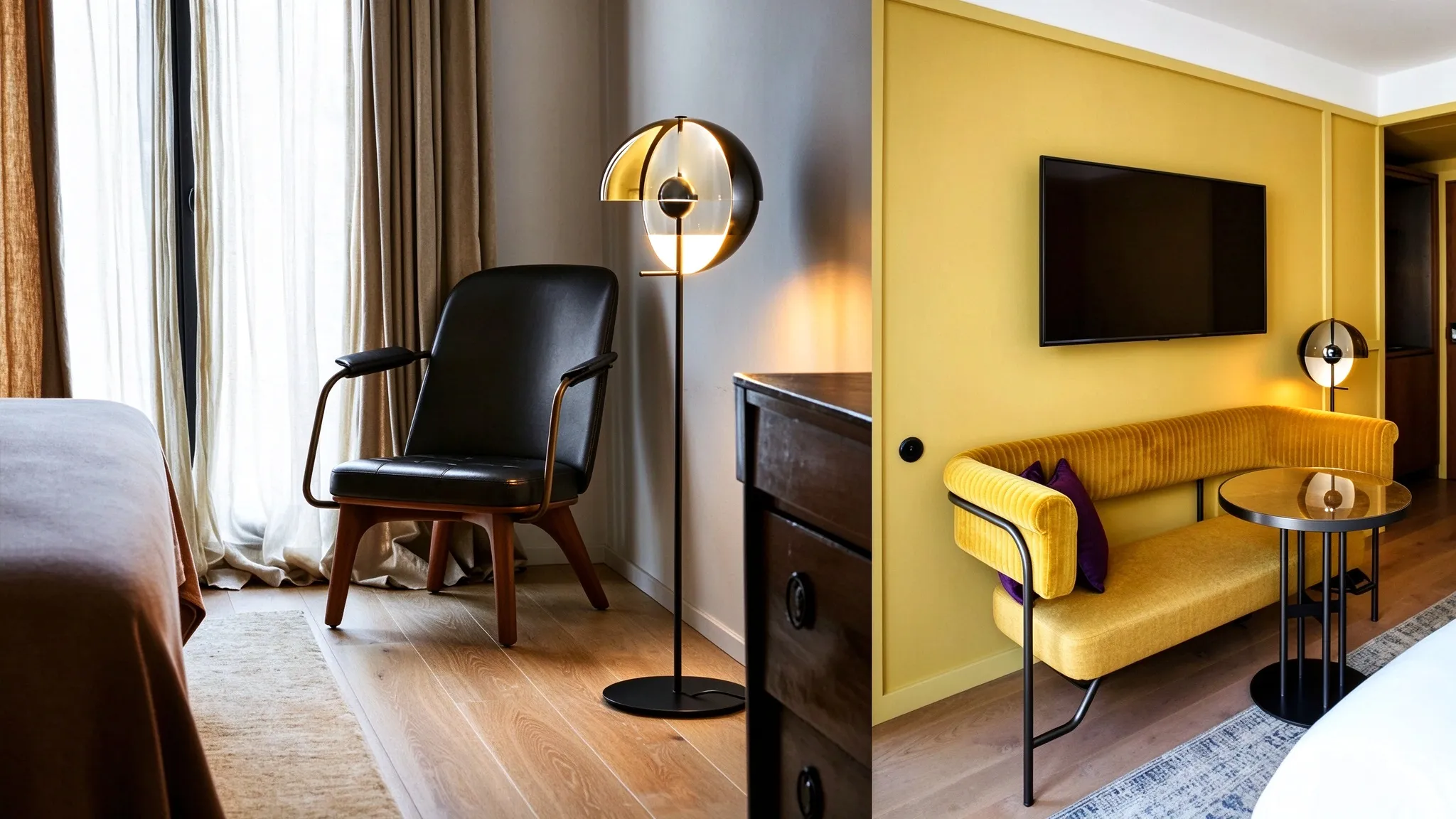 Modern Globe Floor Lamp, Gold Reflective Standing Lamp for Living Room & Hotel Room