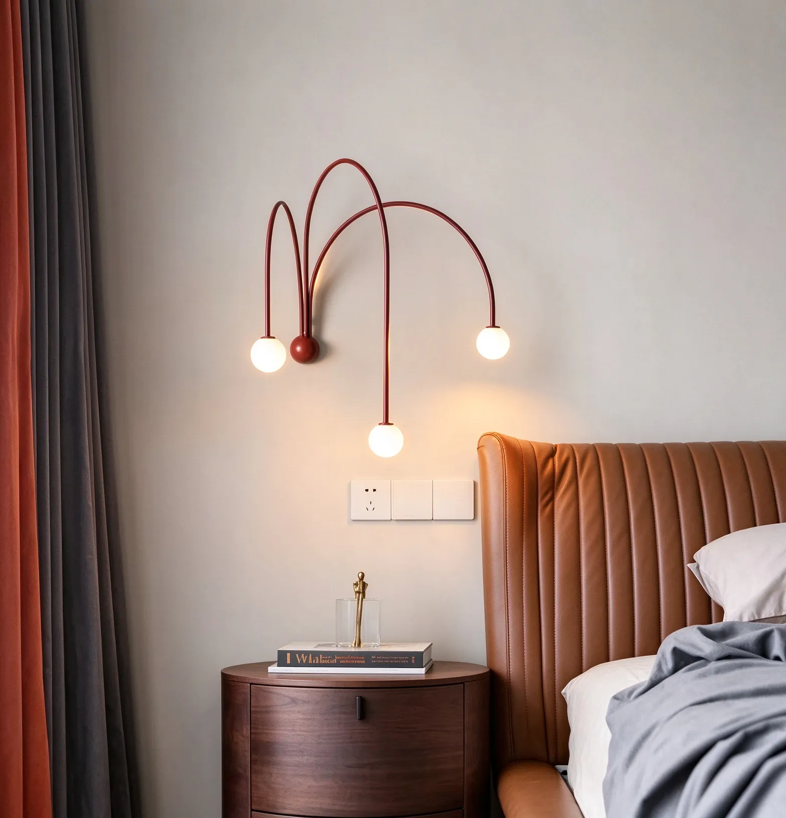 Modern Arch Ball Wall Lamp, Curved Sconce with Glass Balls for Bedroom & Living Room