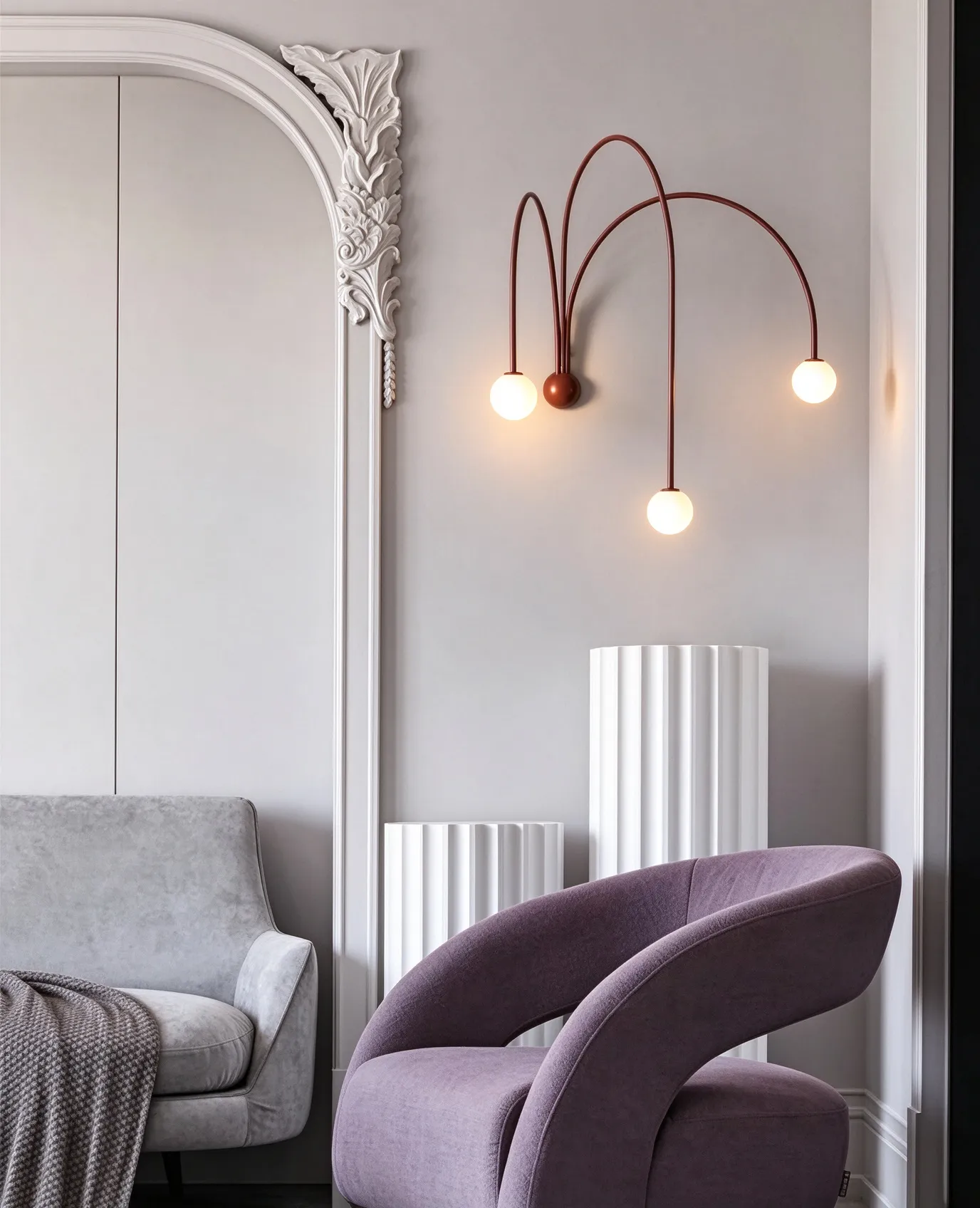 Modern Arch Ball Wall Lamp, Curved Sconce with Glass Balls for Bedroom & Living Room