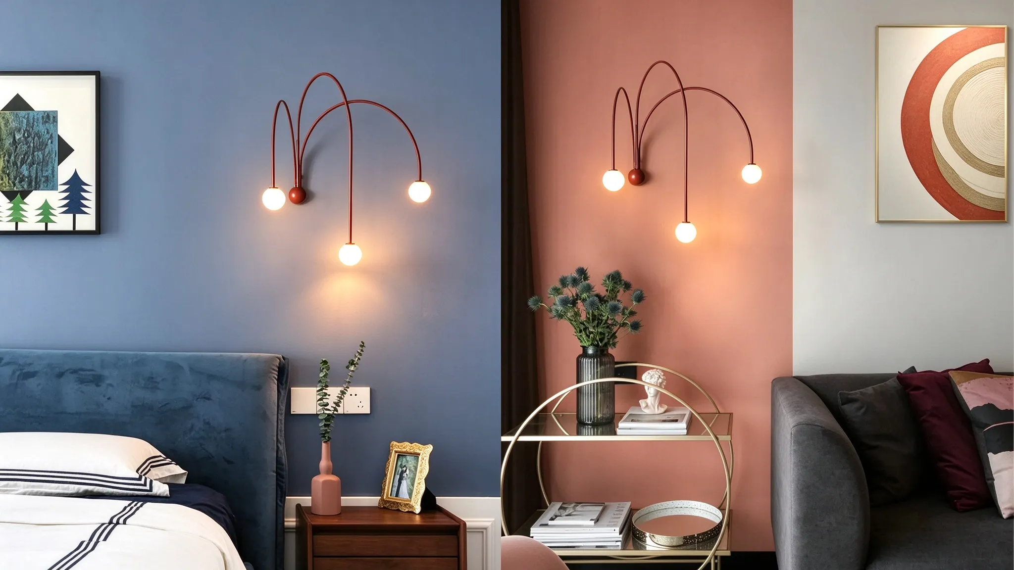 Modern Arch Ball Wall Lamp, Curved Sconce with Glass Balls for Bedroom & Living Room