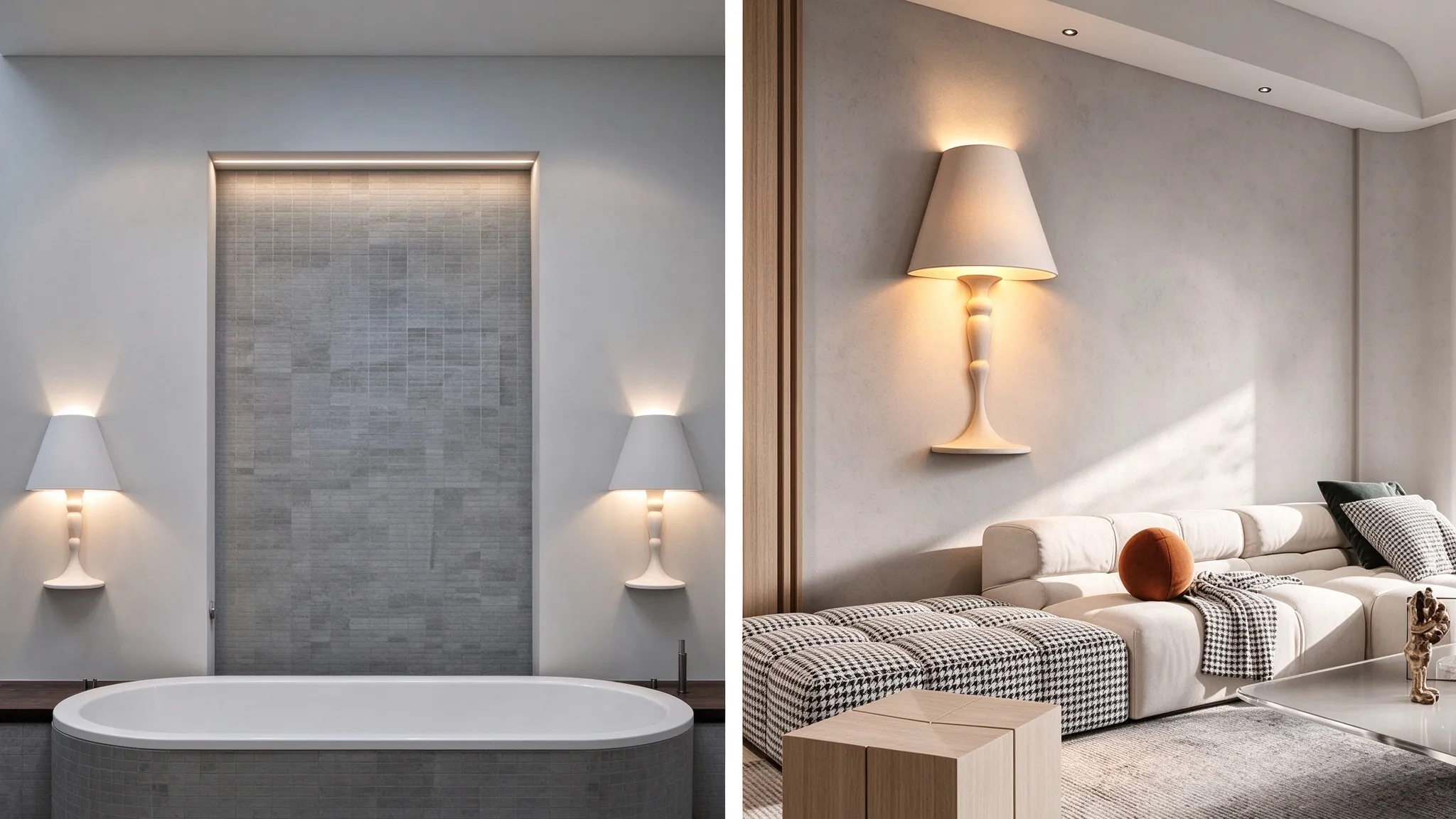 Modern Sculptural White Wall Lamp, Minimalist Cone Sconce for Living Room & Bathroom