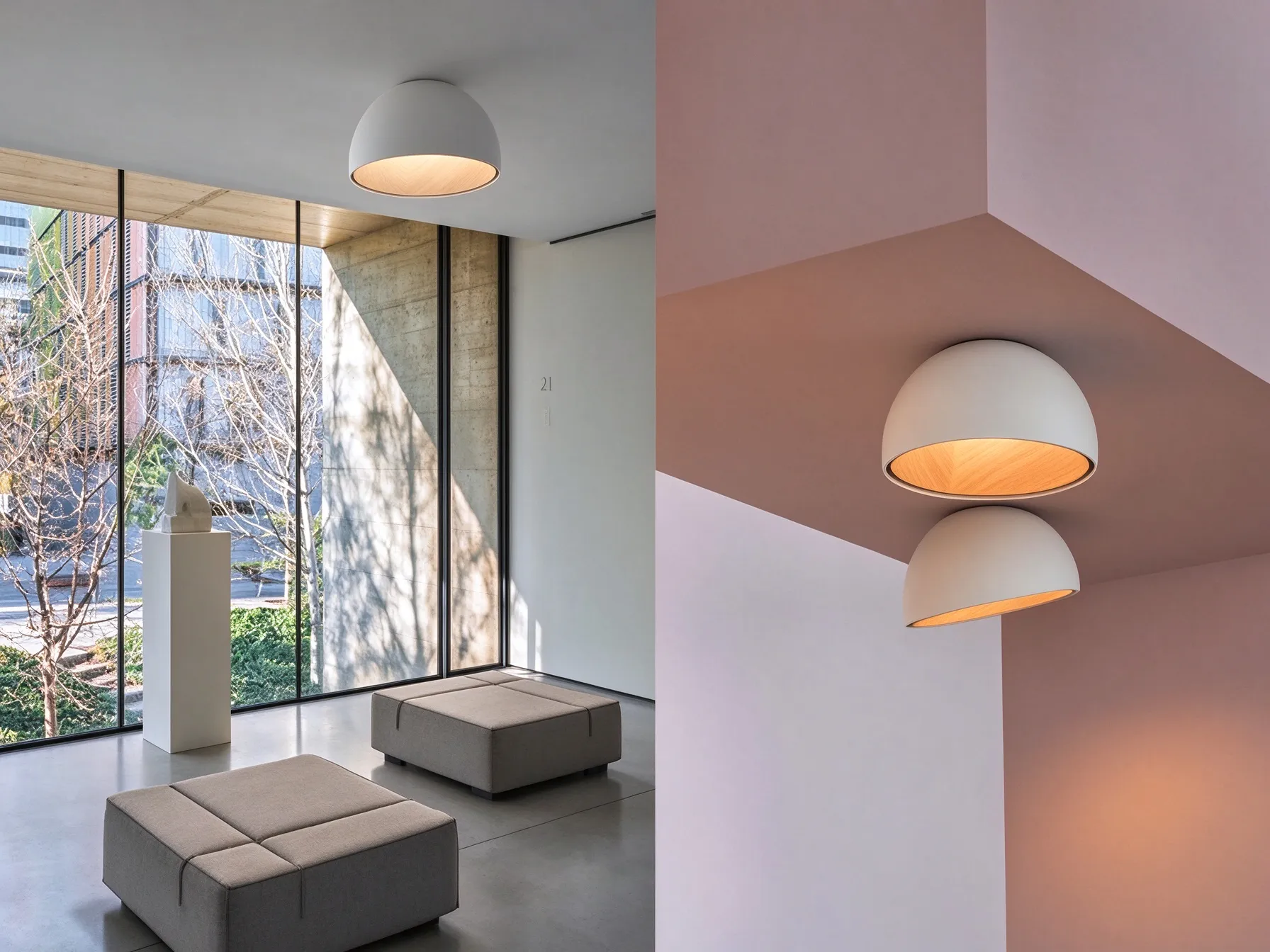 Modern Dome Ceiling Light, Minimalist LED Flush Mount with Wood Grain Interior