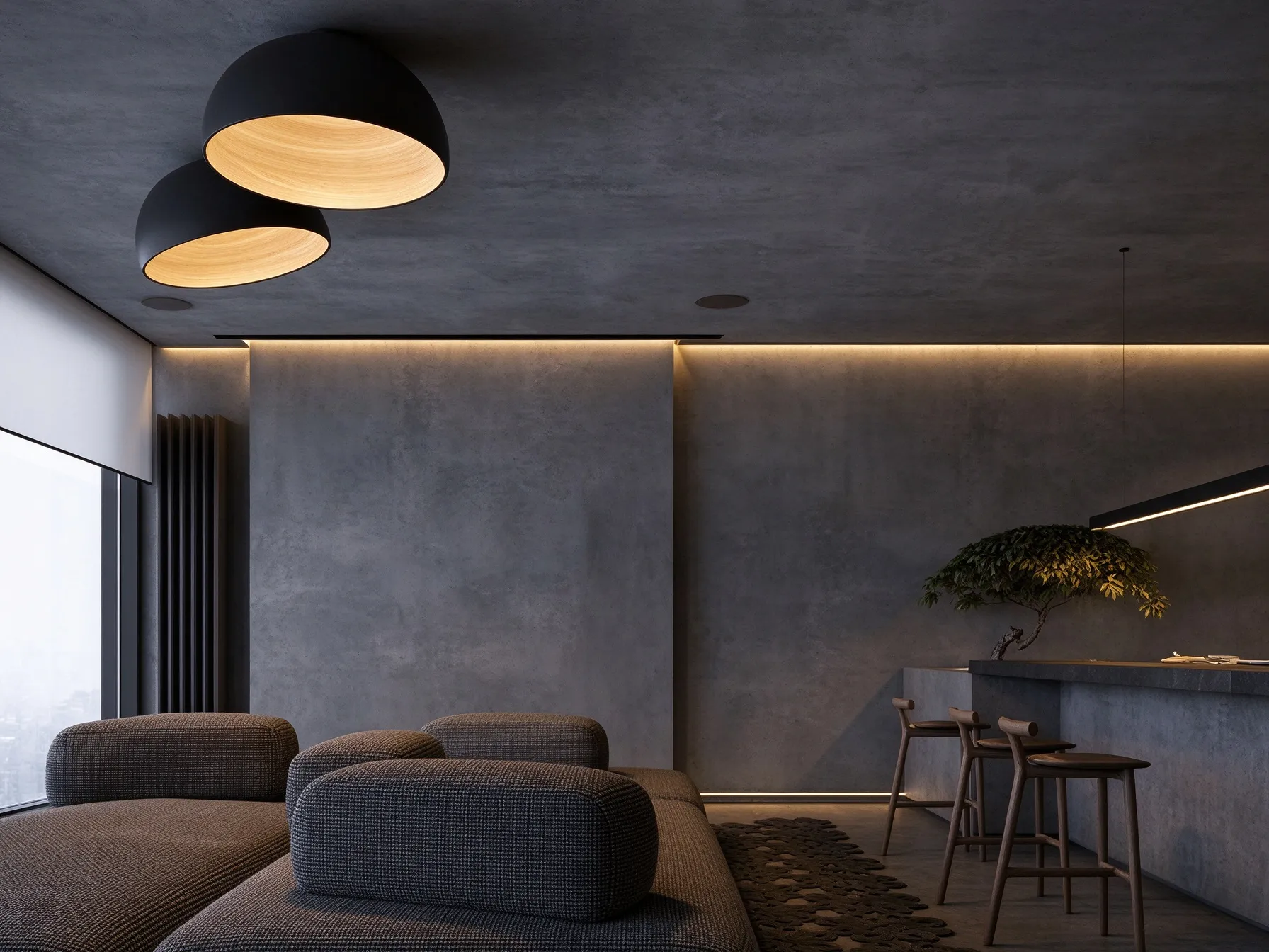 Modern Dome Ceiling Light, Minimalist LED Flush Mount with Wood Grain Interior