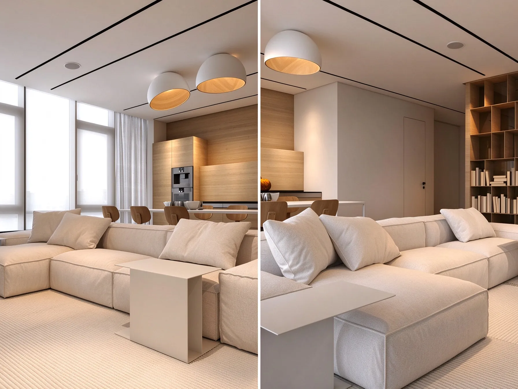 Modern Dome Ceiling Light, Minimalist LED Flush Mount with Wood Grain Interior