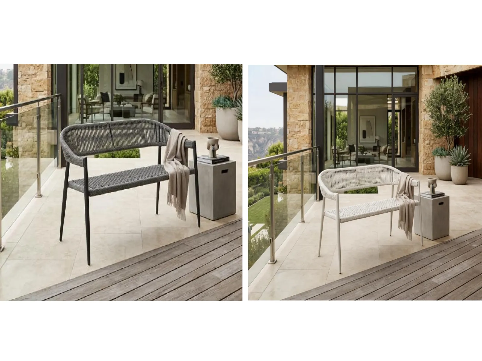 All-Weather Woven Outdoor Bench, 2-Seater Rope Loveseat