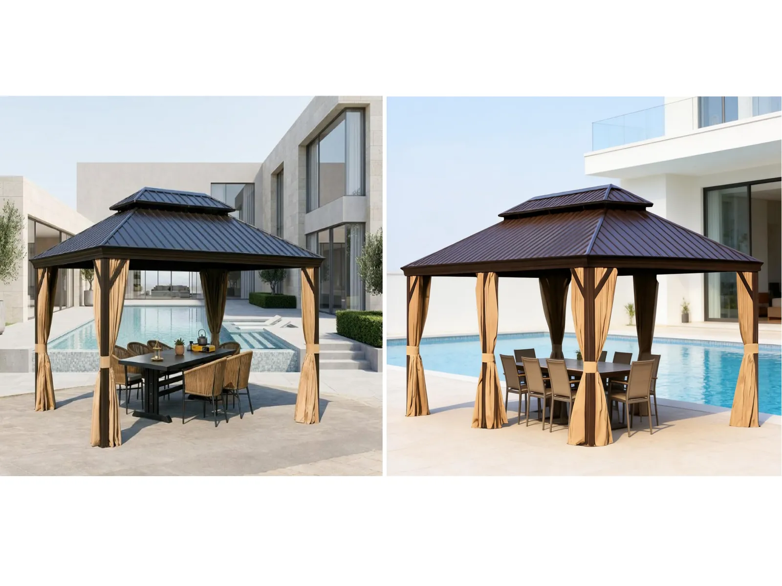 Double Roof Hardtop Aluminum Gazebo with Privacy Curtains