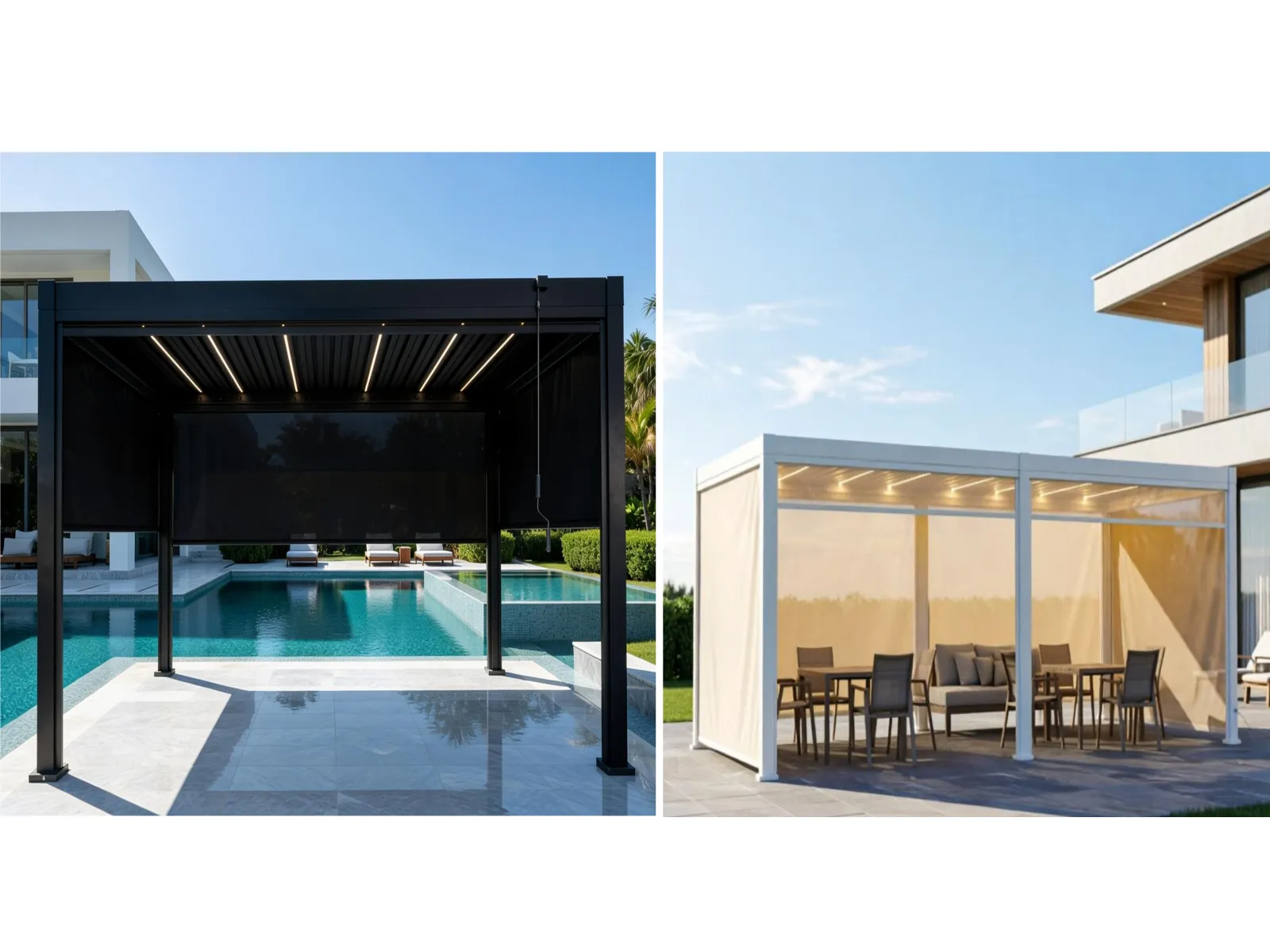 Motorized Louvered Aluminum Pergola with LED Strip & Zip Screens