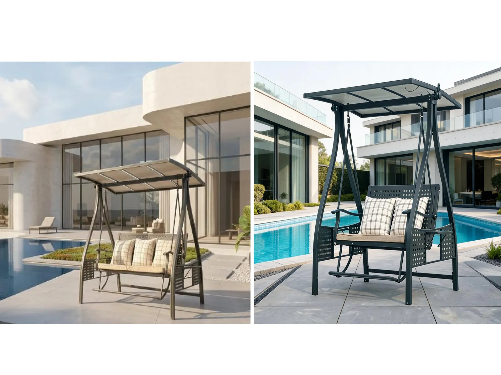 Outdoor Swing Bench with Polycarbonate Hard Top, 2-Seater & 3-Seater Patio Swing