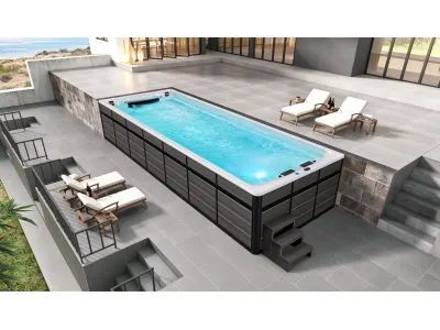 Long Outdoor Swim Spa with Hydrotherapy & Relaxation Pool
