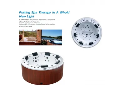 Round Outdoor Hot Tub Spa with Hydrotherapy Jets & Underwater LED Lights