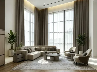 Warm Modern Neutral Tone Villa Whole-House Furnishing Scheme
