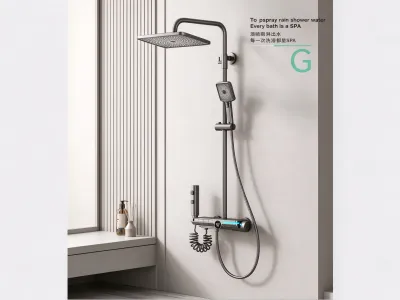 Gun Grey Digital Display Rain Shower System, Wall Mounted Bathroom Shower Set with Handheld Sprayer