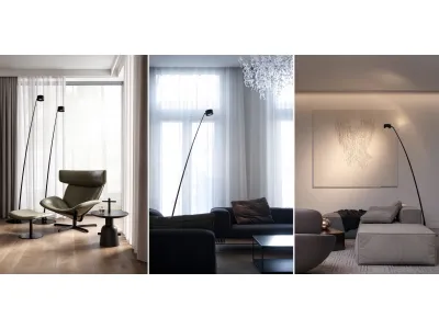 Modern Black Arc Floor Lamp, Minimalist Cylinder Reading Lamp for Living Room & Hotel