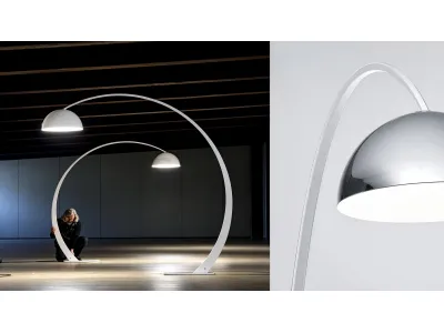 Modern Semicircle Arc Floor Lamp, Silver Dome Standing Lamp for Living Room & Dining Room