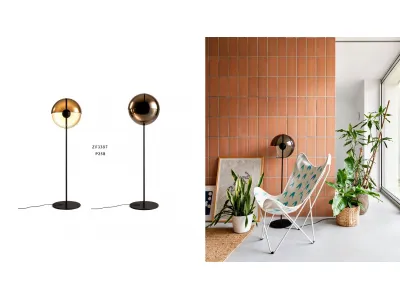 Modern Globe Floor Lamp, Gold Reflective Standing Lamp for Living Room & Hotel Room