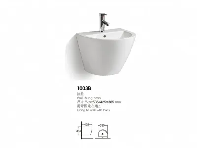 Wall Hung Ceramic Basin 1003B, Modern Wall Mount Bathroom Sink