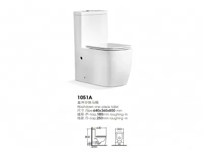Washdown One Piece Toilet 1051A, Modern Ceramic WC for Hotel & Residential Bathroom