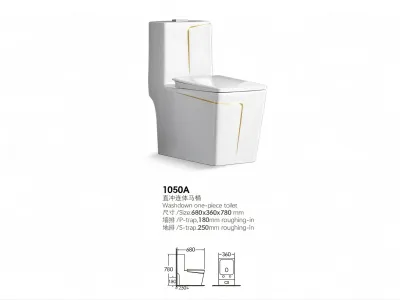 Washdown One Piece Toilet 1050A, Luxury Gold Line Ceramic WC for Hotel & Residential Bathroom