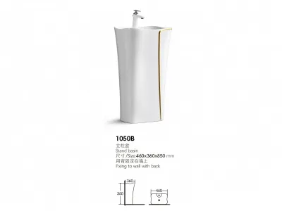 Freestanding Pedestal Basin 1050B, Luxury Gold Line Ceramic Stand Basin