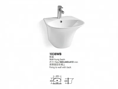 Wall Hung Basin 1038WB, Ceramic Wall Mounted Wash Basin for Bathroom