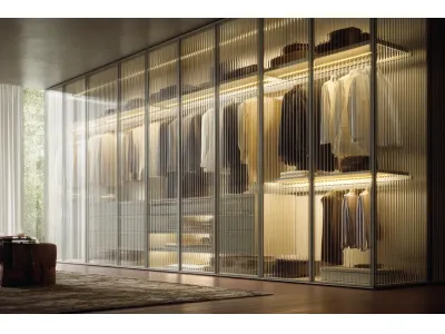 Ribbed Glass Aluminum Frame Wardrobes