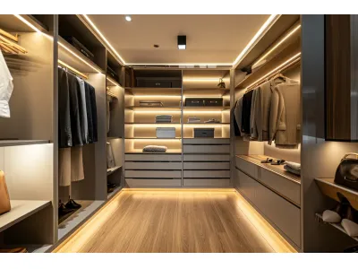 L Shaped Walk in Wardrobes